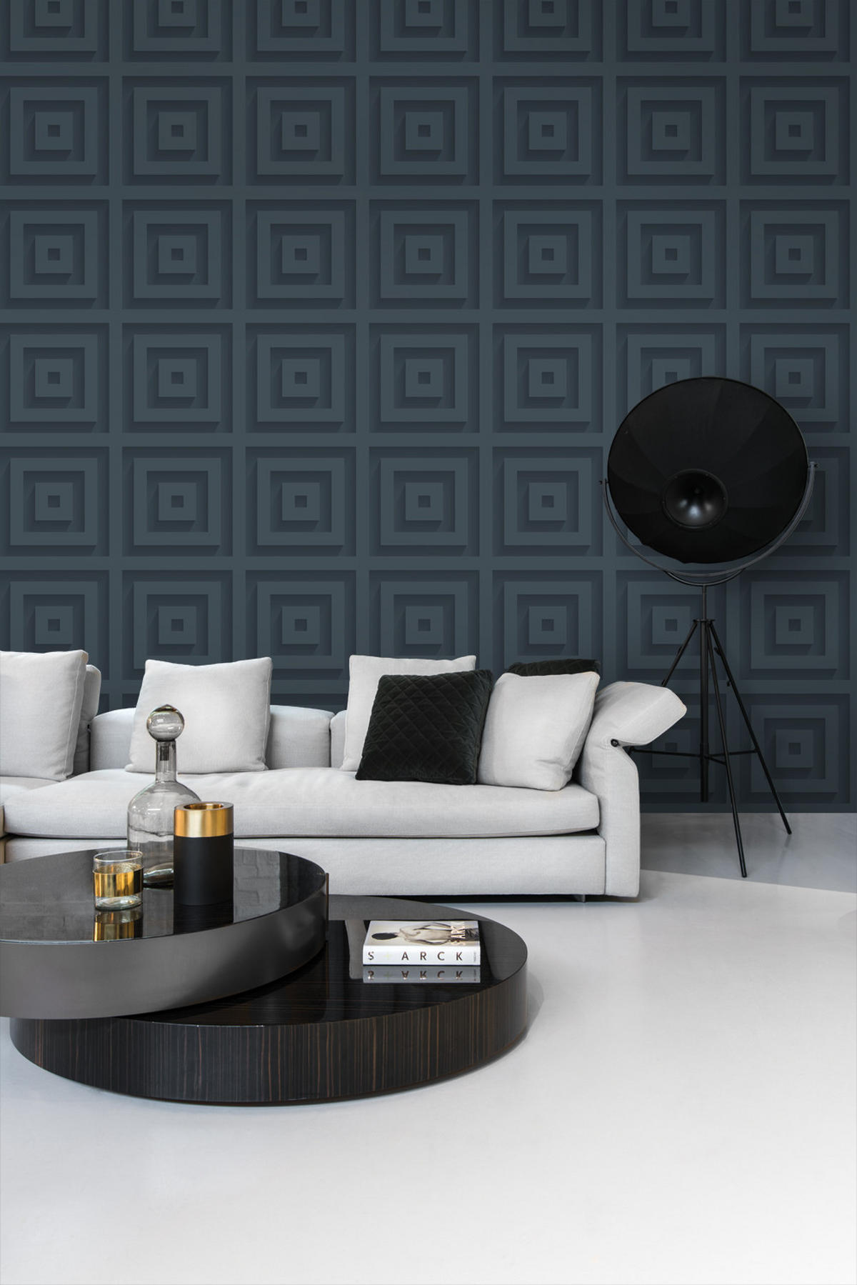 TAPETE 3D-Quadrate 50 x 900 cm - Blau, Papier (50/900cm) - Origin Wallcoverings