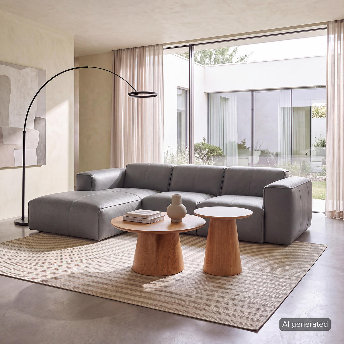 3-SITZER ECKSOFA mit Longchair - Schwarz/Grau, Leder/Kunststoff (251/173cm) - home24