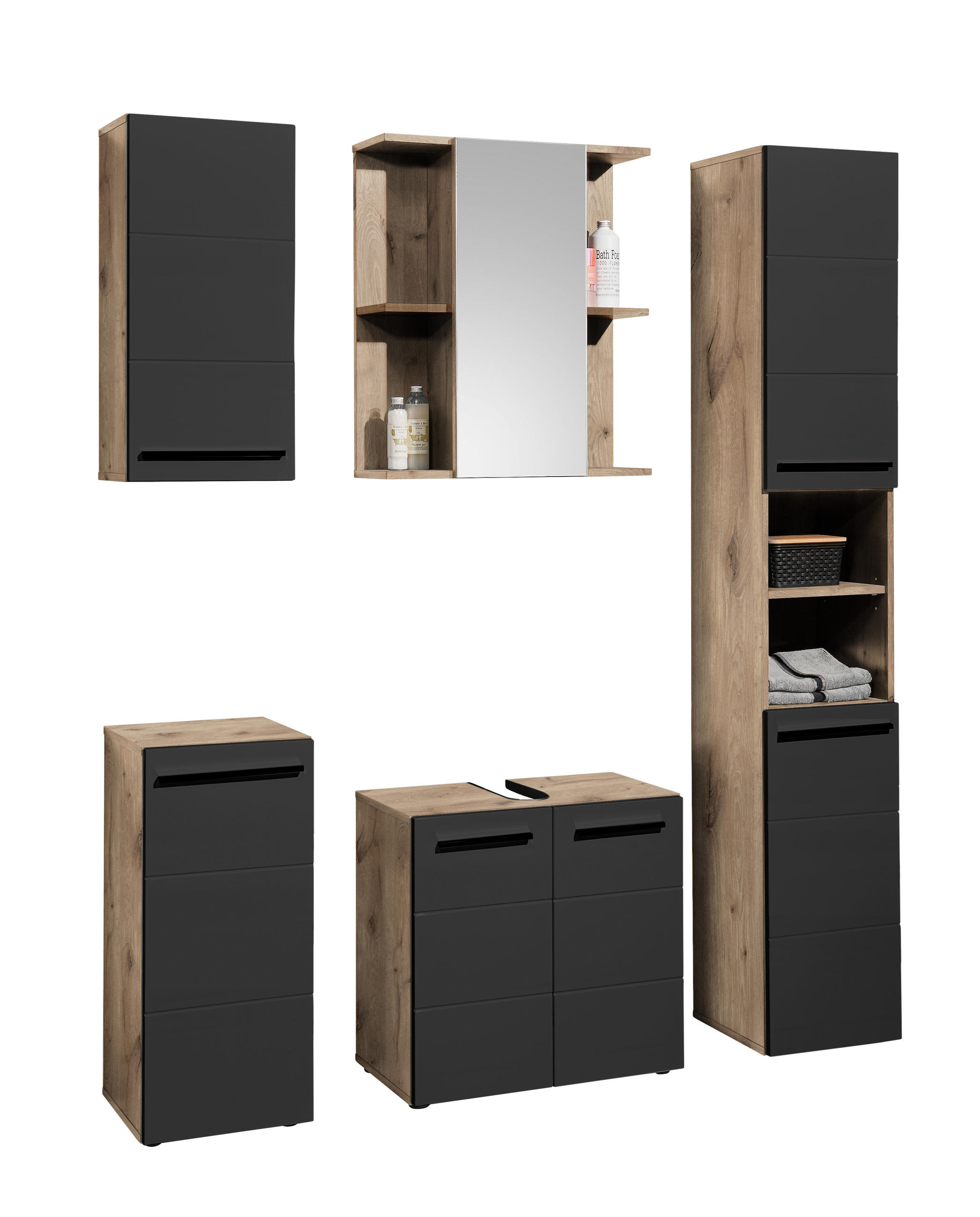 Thumbnail - moebel dich auf Badmöbel, Schwarz, Kunststoff, 188x190x31 cm, Badezimmer, Badmöbelsets & Badmöbelserien, Badmöbel-Sets