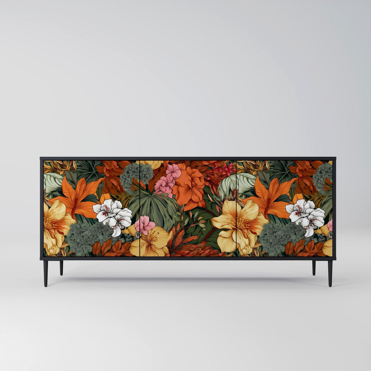 SIDEBOARD RADIANT FLORA, Eicheneffekt, 164,5x42x77,5 cm, 3 Türen - Eichefarben/Buchefarben, Holzwerkstoff/Buchenholz (164.5/77.5/42cm) - SpaceRebels
