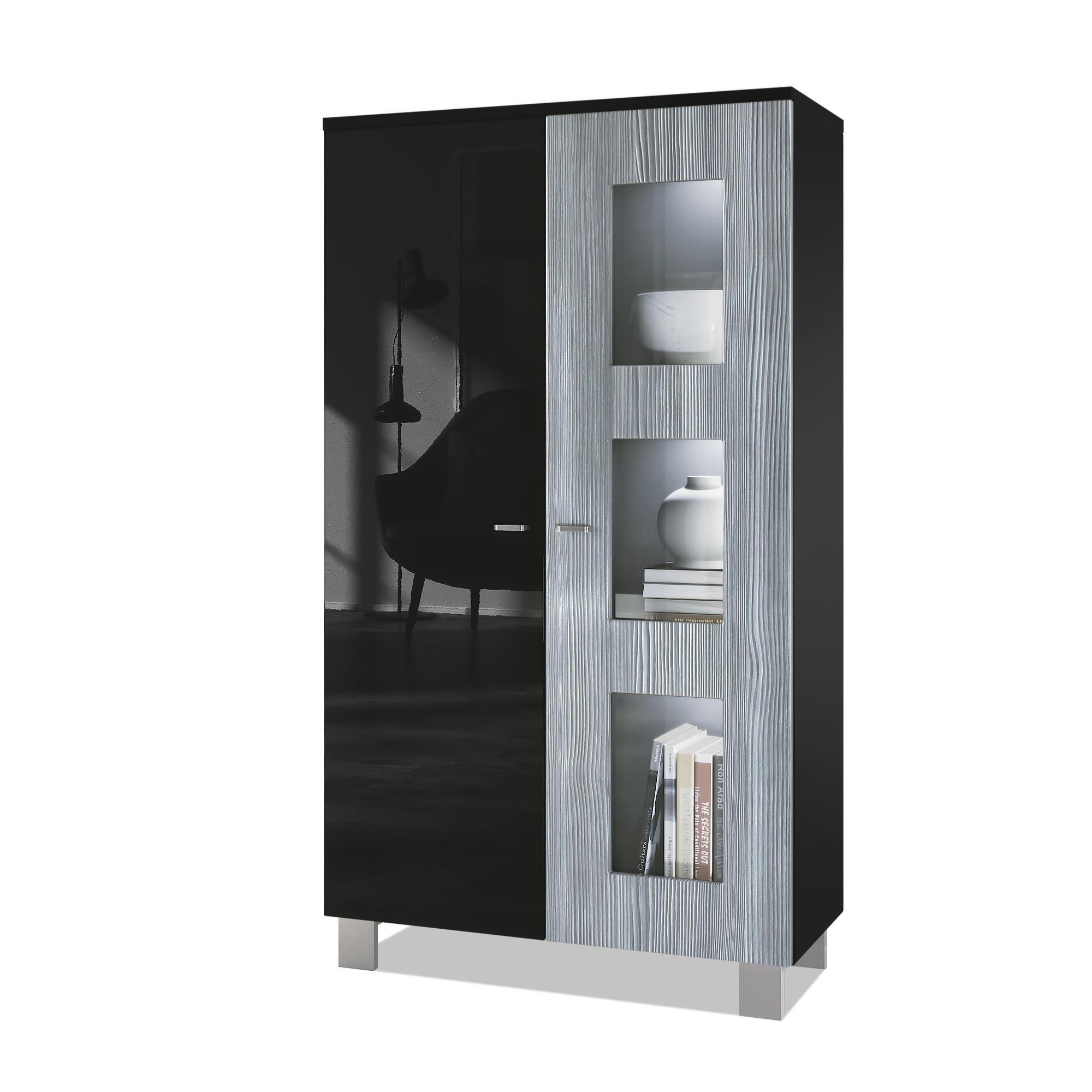 VITRINE Denjo Tür in Avola-Anthrazit - Anthrazit, Holzwerkstoff (71/129/35cm) - Vladon