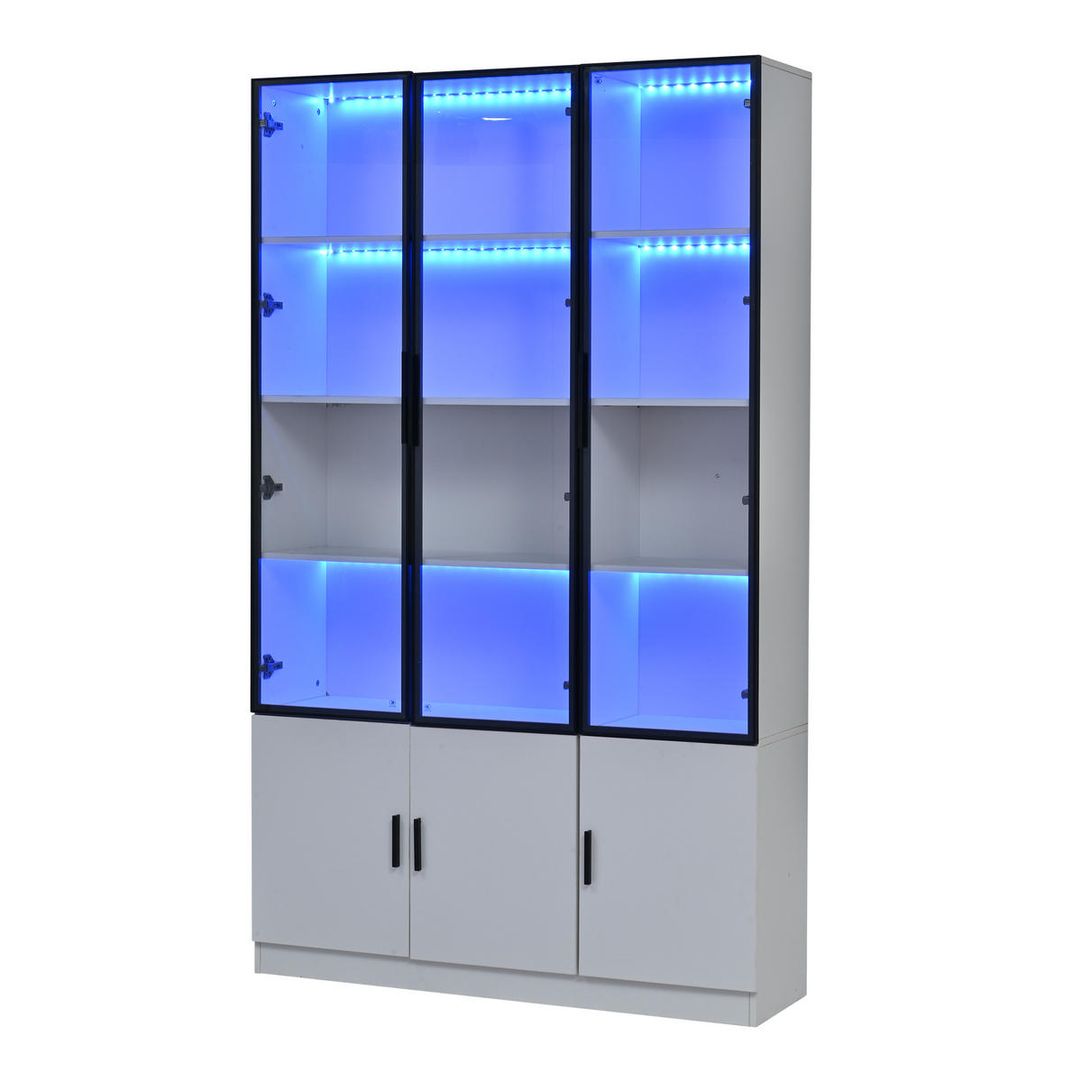 VITRINE LED Glasvitrine Hochschrank 200cm 6 Türen Weiß - Weiß, Holzwerkstoff (120/200/32cm) - FLIEKS