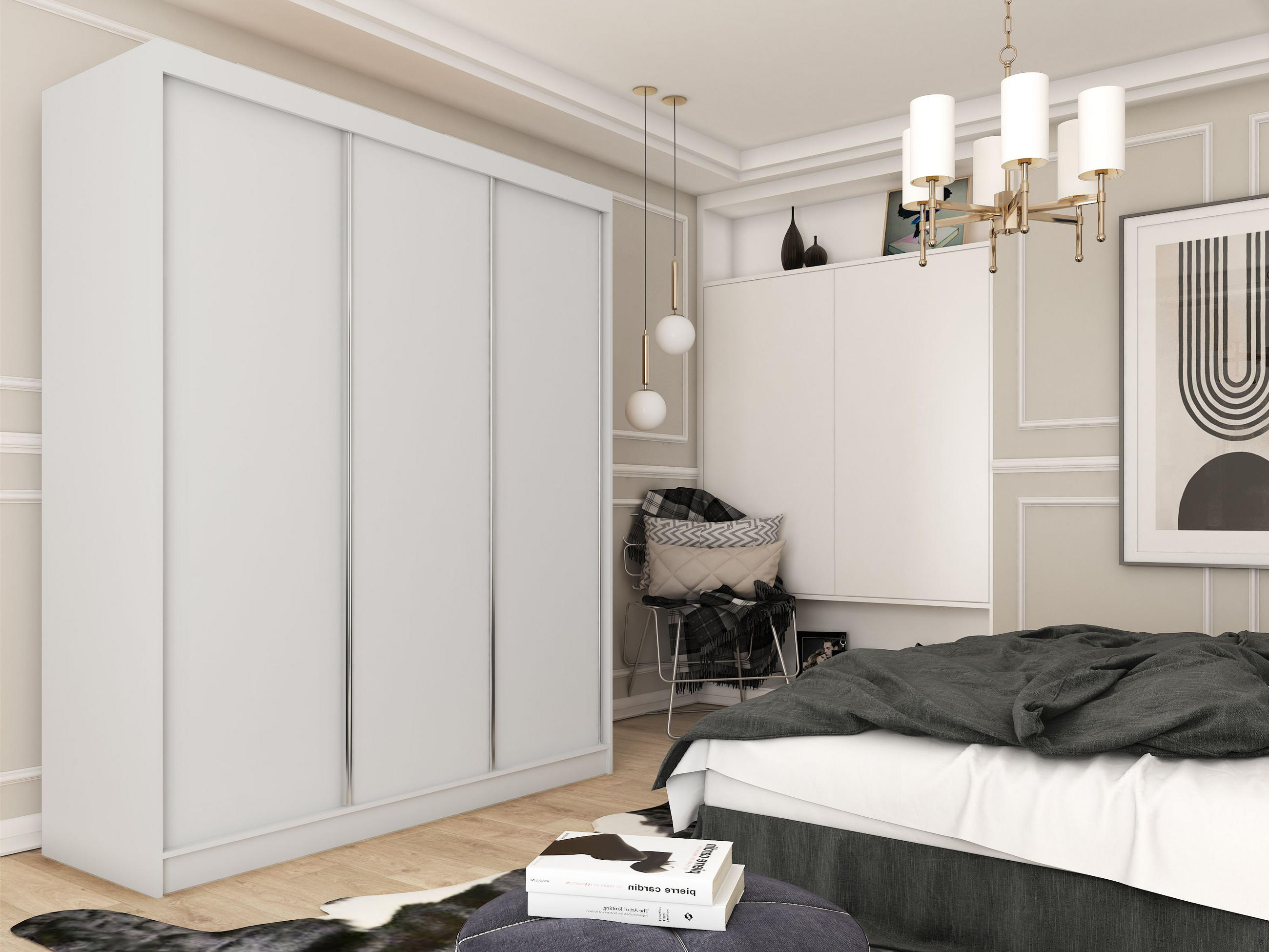 SCHWEBETÜRENSCHRANK SOFIA 180/216/61 cm 3-türig Weiß - Weiß, Holzwerkstoff (180/216/61cm) - MASSENO