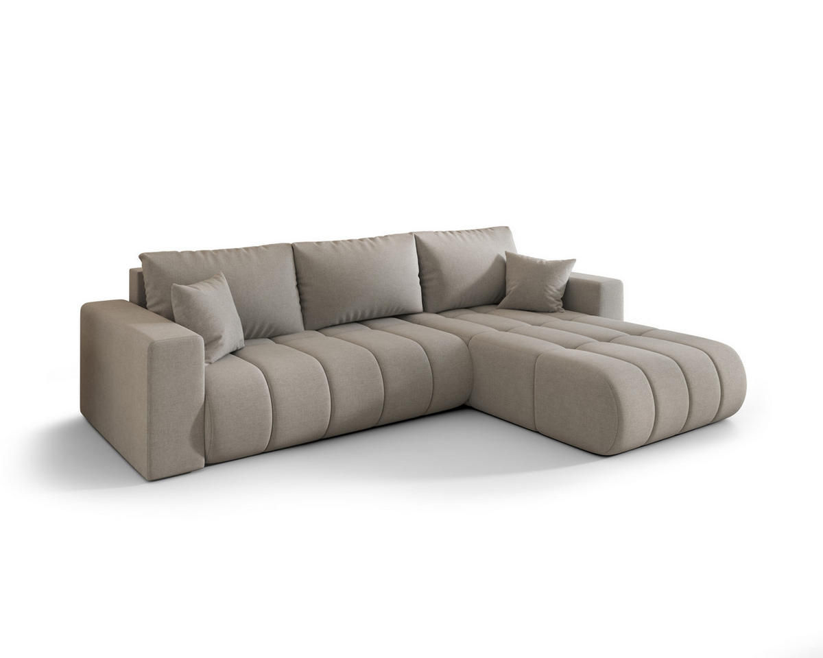 ECKSOFA mit schlaffunktion und bettkasten MILO PREMIUM, stoff WIND, Sandgrau, Rechts - Sandfarben, Holz (280/190cm) - Kaiser Möbel