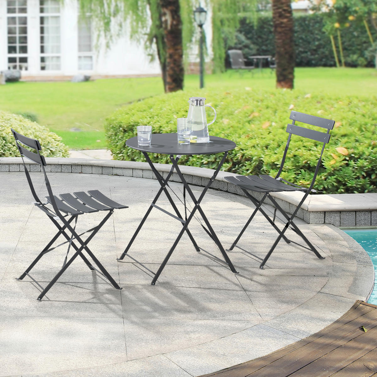 BALKON-SET 3 TLG. Caprile - Dunkelgrau, Metall - [en.casa]