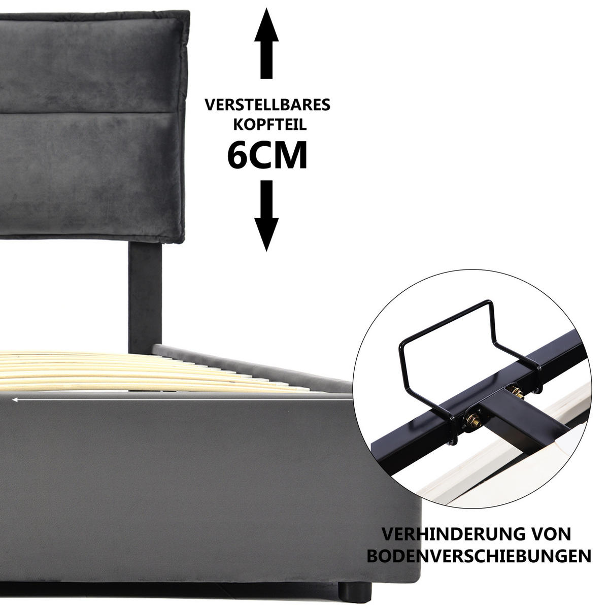 ČALÚNENÁ posteľ 140/200 cm s matracom, nastaviteľným čelom a hydraulickým úložným priestorom, Sivá - sivá, textil (140/140cm) - Redom