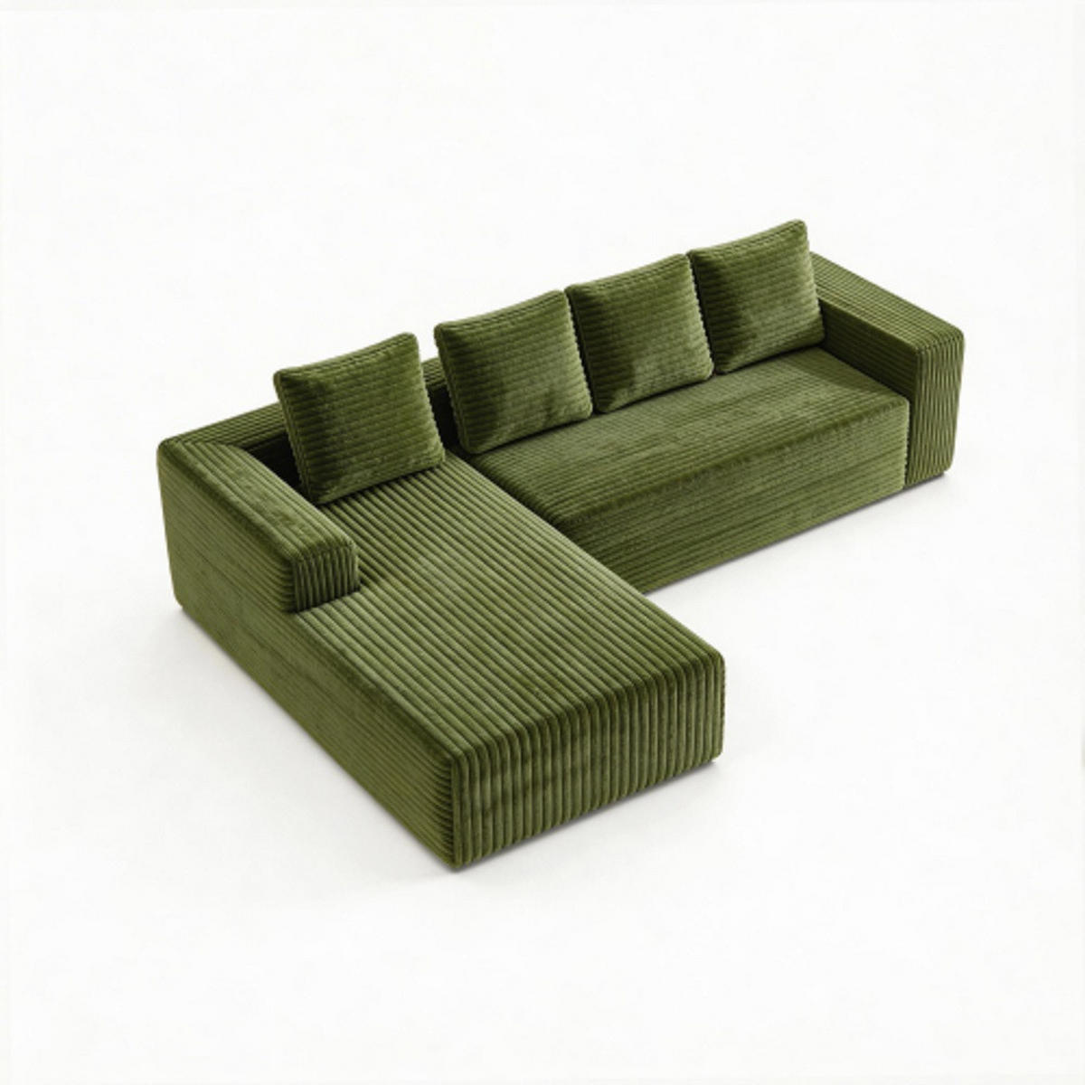 ECKSCHLAFSOFA aus Cord 261x168x58 cm mit Chaiselongue und ohne Montage, grün - Grün, Textil (261/168cm) - Luhomfu