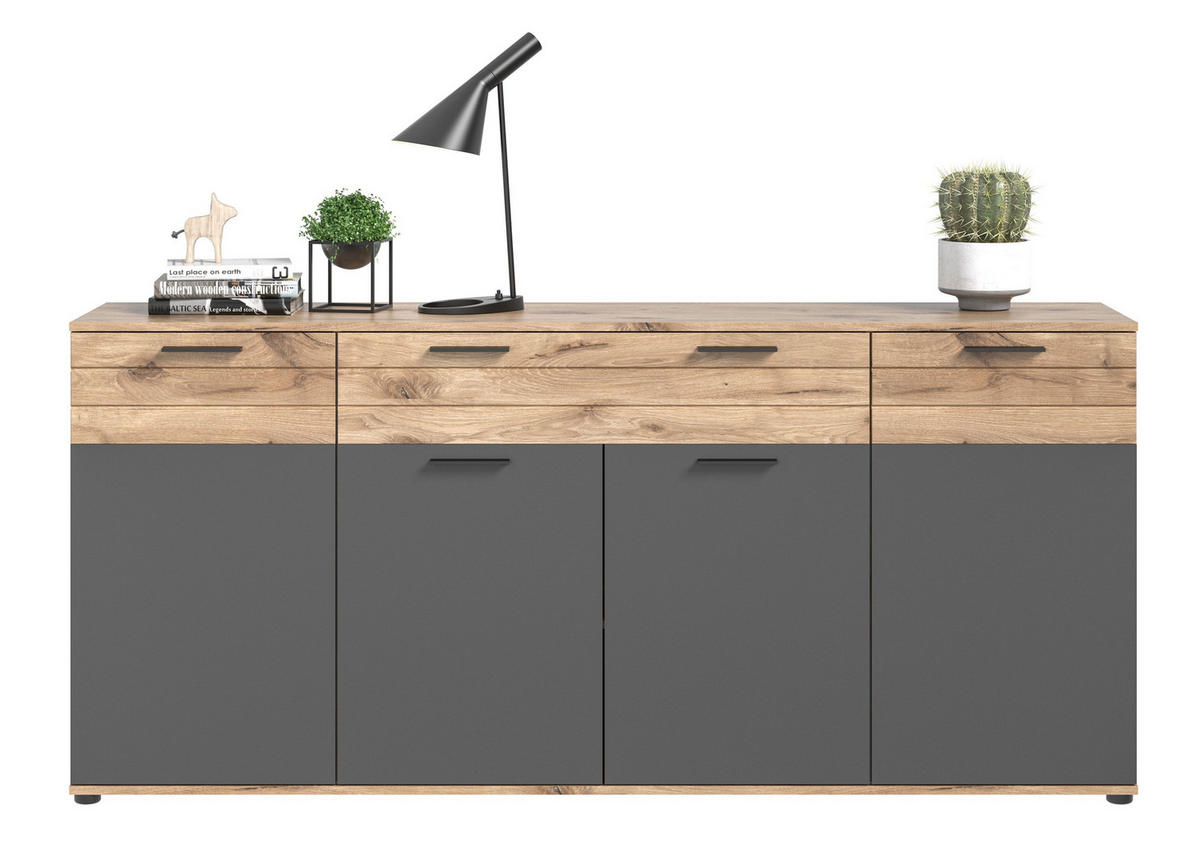SIDEBOARD MASON (B/H/T: ca. 200/91/40 cm) in Nox Oak Nachbildung/Basalt grau - Eichefarben, Holzwerkstoff (200/91/40cm)