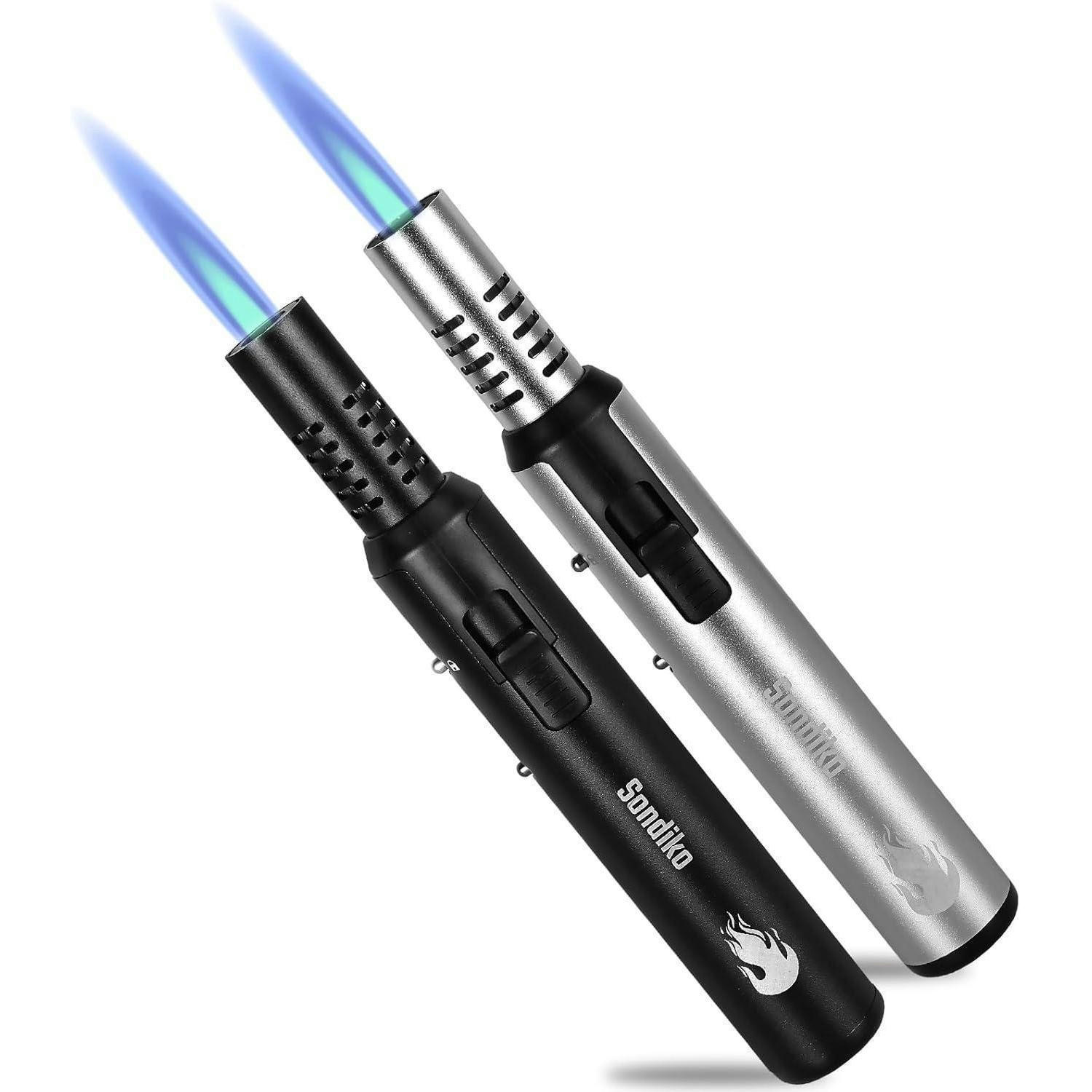 STABFEUERZEUG 2-teiliges Set nachfüllbar mit Sicherheitsschloss und einstellbarer Flamme - Multicolor, Metall (3.3/20.3/3.3cm)