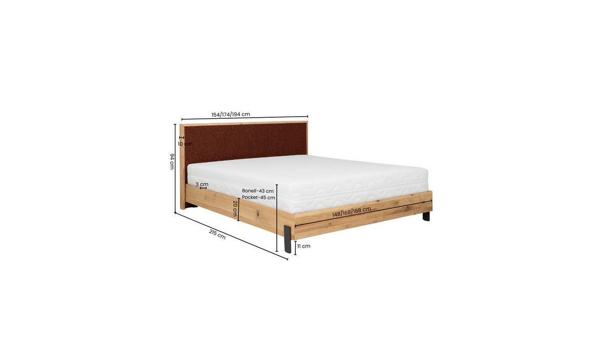 POLSTERBETT mit Matratze PRATO, Orange, 140x200 cm - Orange, Textil (140/200cm) - KS Home Concept