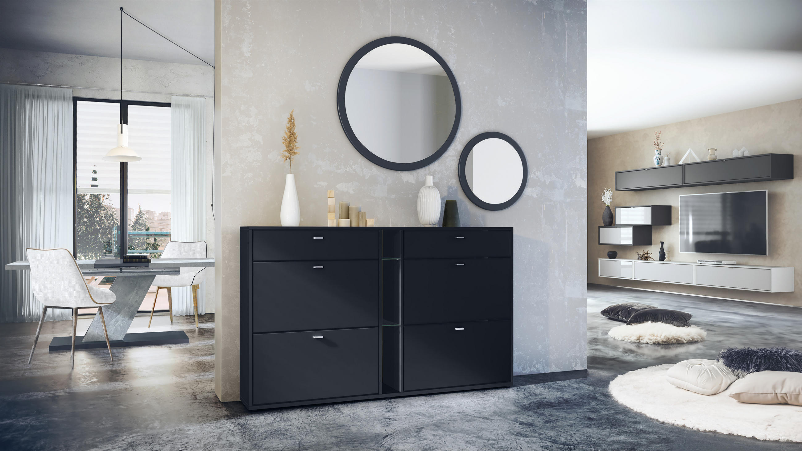 GARDEROBE Florence Schwarz matt - Schwarz, Holzwerkstoff (155.5/200/28cm) - Vladon