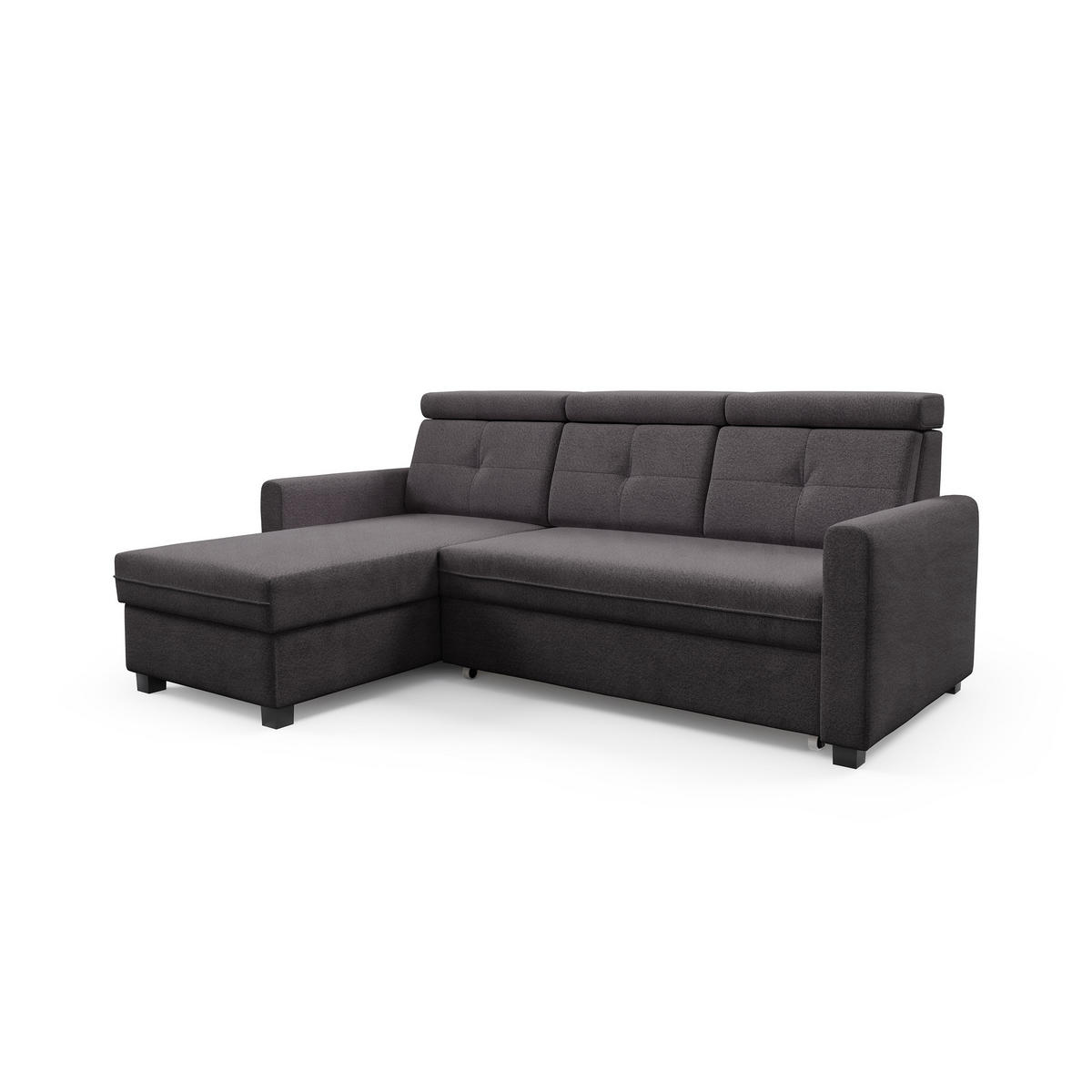ECKSCHLAFSOFA Milano, Schwarz, links - Schwarz, Textil (217/166cm) - Beautysofa
