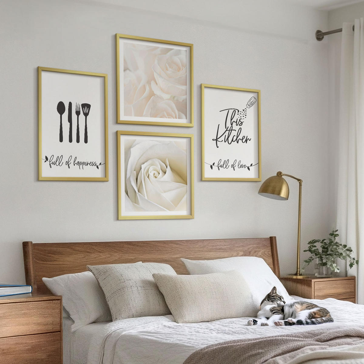 BILDER SET 4er Set - 50x50 cm & 40x60 cm Goldrahmen - Geometrische Muster im Bauhaus-Stil - Goldfarben, Kunststoff (50/50cm) - TULUP