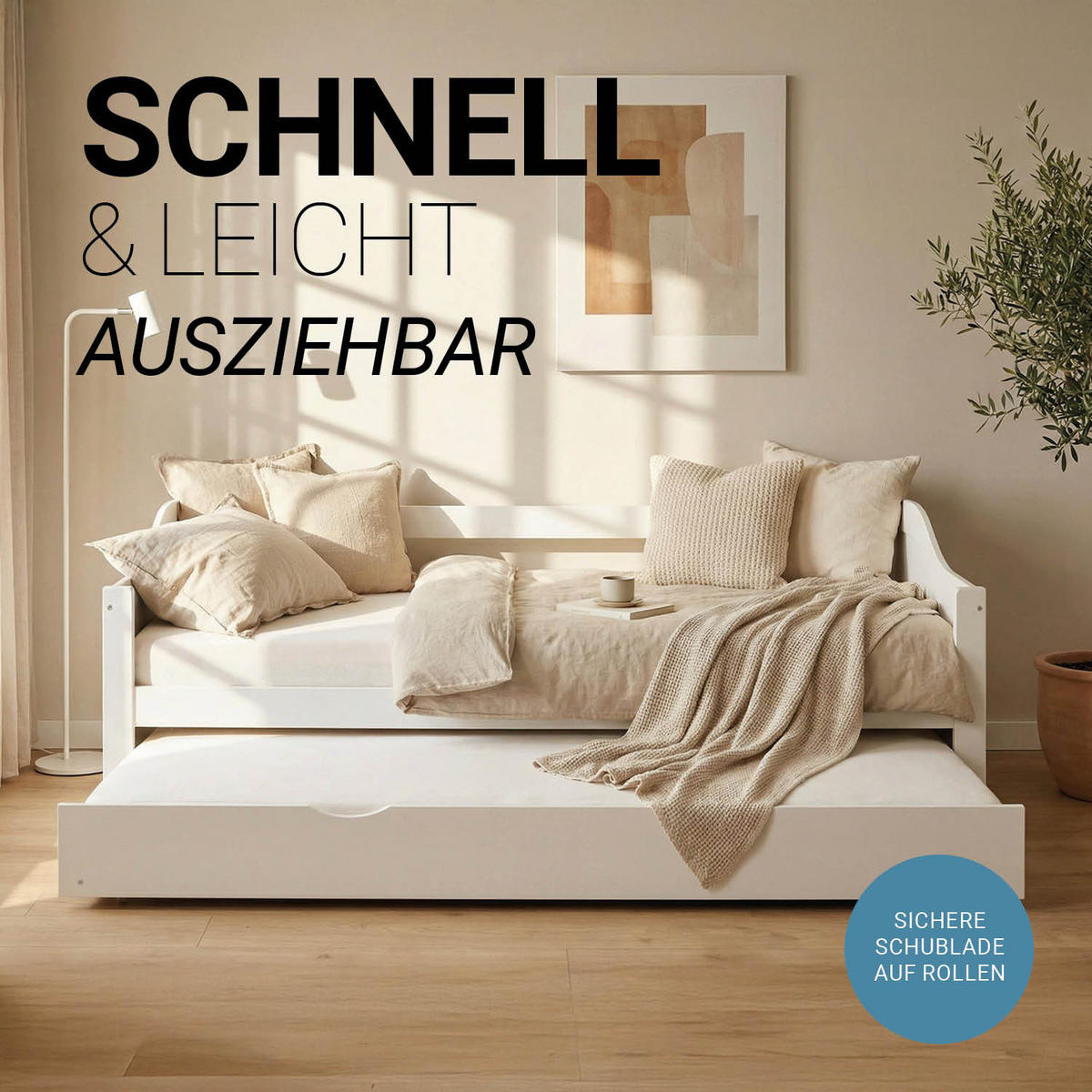 AUSZIEHBETT mit Matratze 90/200 cm Weiß - Weiß, Holz (90/200cm) - Homestyle4u