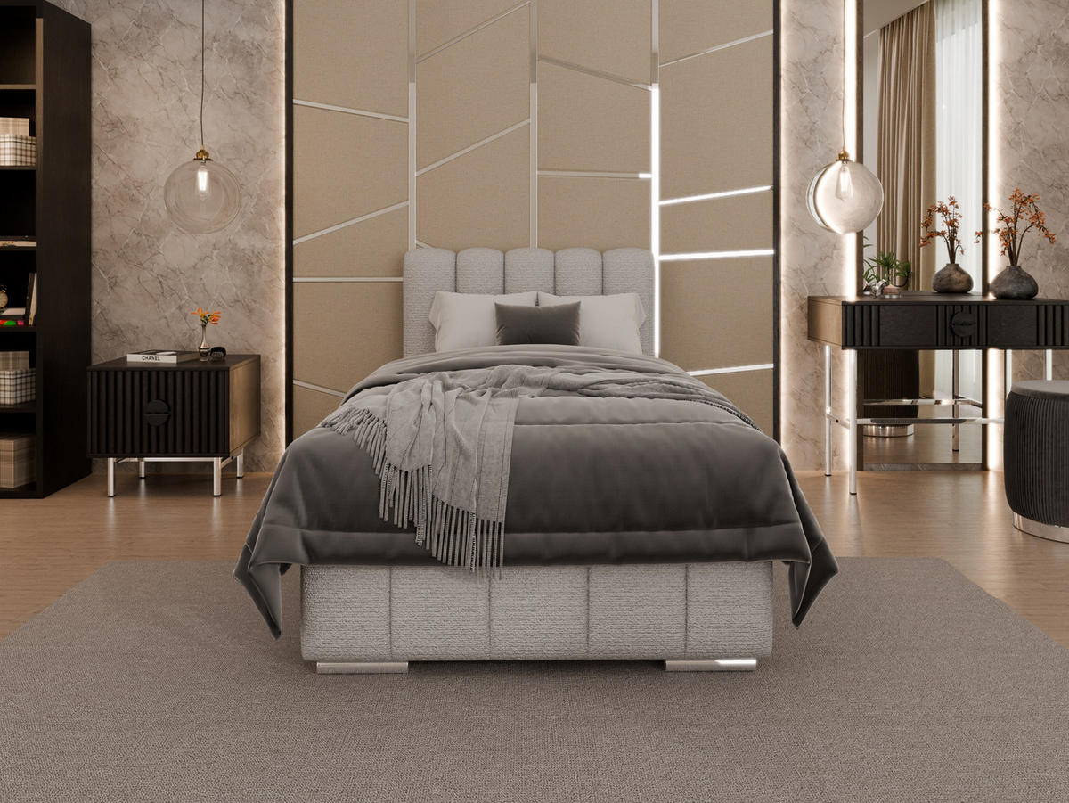 POLSTERBETT Zaira 90x200cm – Elegantes Polsterbett für modernen Wohnstil , ZONIERTE TASCHENFEDERN KOKOS (21cm), Sandfarben - Sandfarben, Holz (90/200cm) - Panda Möbel