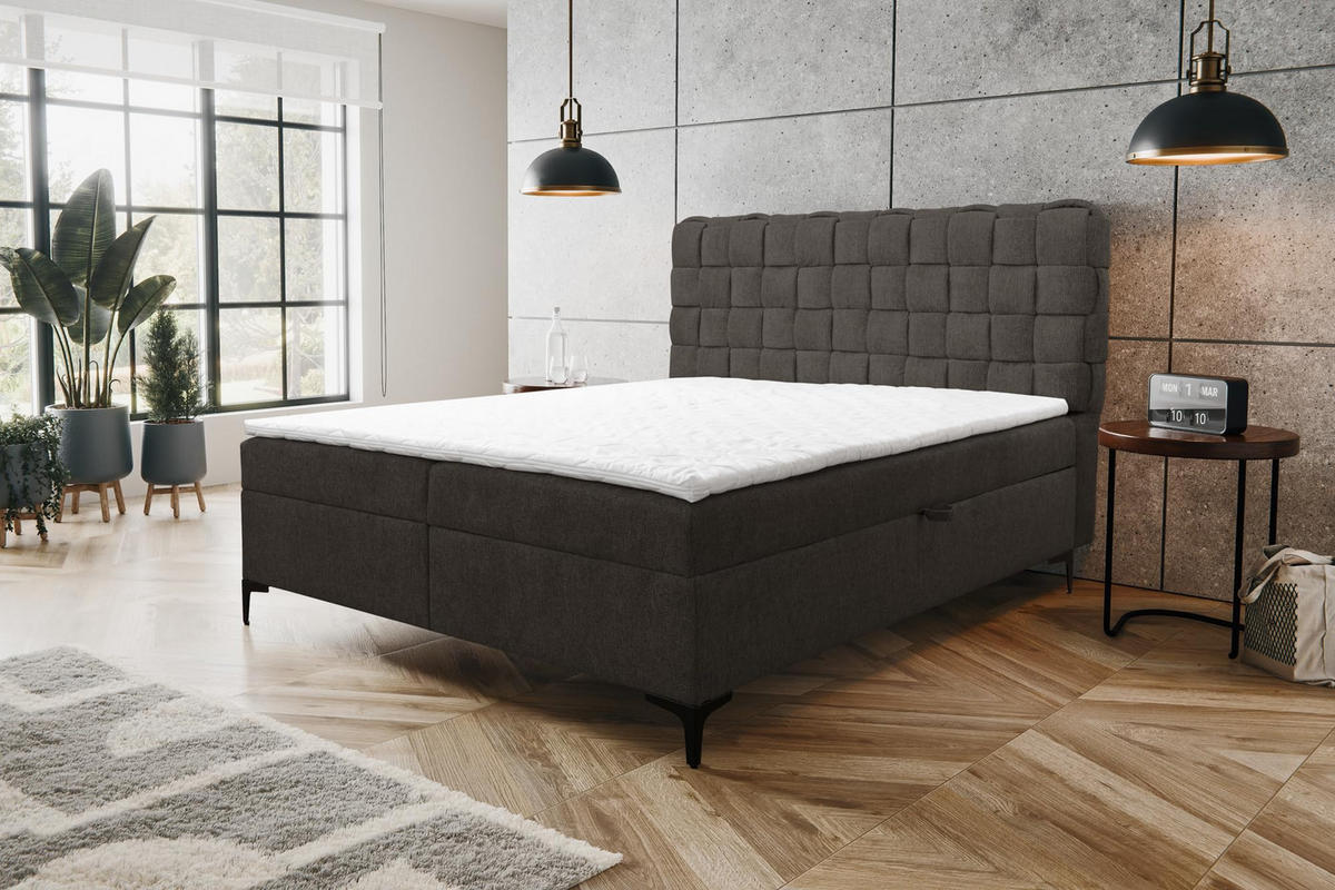 BOXBETT ROMA mit zwei Bettkästen H2/H3 Matratze und Topper 140 x 200 cm - Dunkelgrau, Holzwerkstoff (140/200cm) - VENASI MÖBEL
