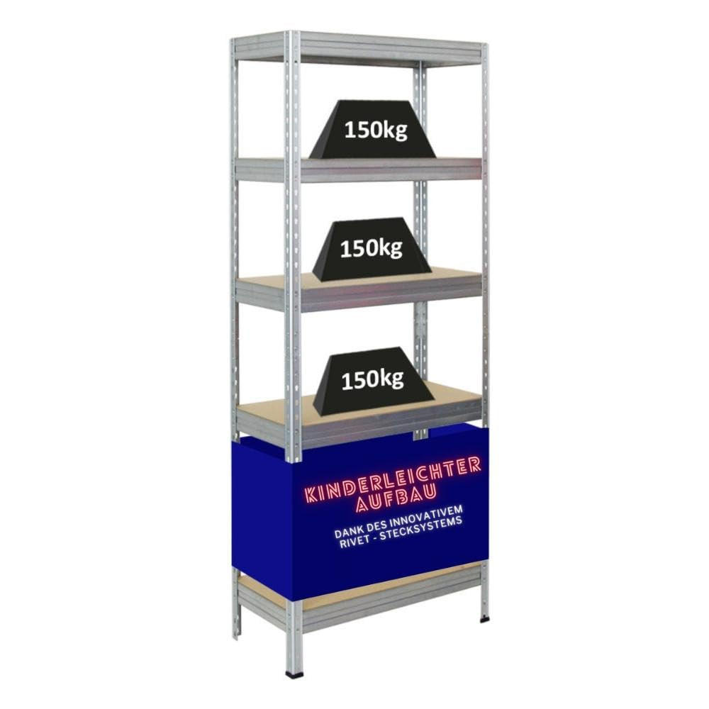 SCHWERLASTREGAL Rivet 180x75x35 cm Fachlast 150 kg Innovatives Stecksystem Verzinkt - Silberfarben, Metall (75/180/35cm) - PROREGAL