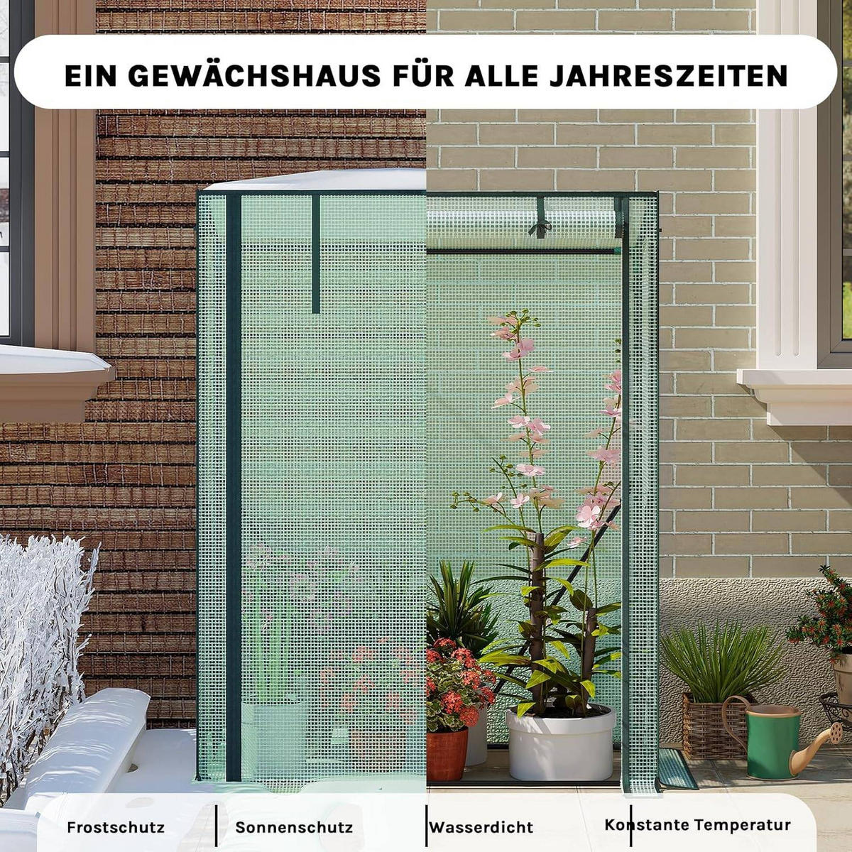 FOLIENGEWÄCHSHAUS, PE-reissfeste, 100x50x150/136 cm - Grün, Textil/Metall (100/150/50cm) - Woltu