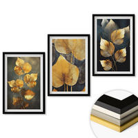 WANDBILDER 3er-Set - 40x60 cm Schwarzer Rahmen - Gelbe Blätter auf dunklem Hintergrund - Schwarz, Kunststoff (40/60cm) - ArtPrintCave