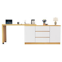 SCHREIBTISCH mit drehbarer Tischplatte und Rollen 2 Türen 3 Schubladen Weiß/Eiche - Eichefarben/Weiß, Holzwerkstoff (120/50/72cm) - EVRYAE