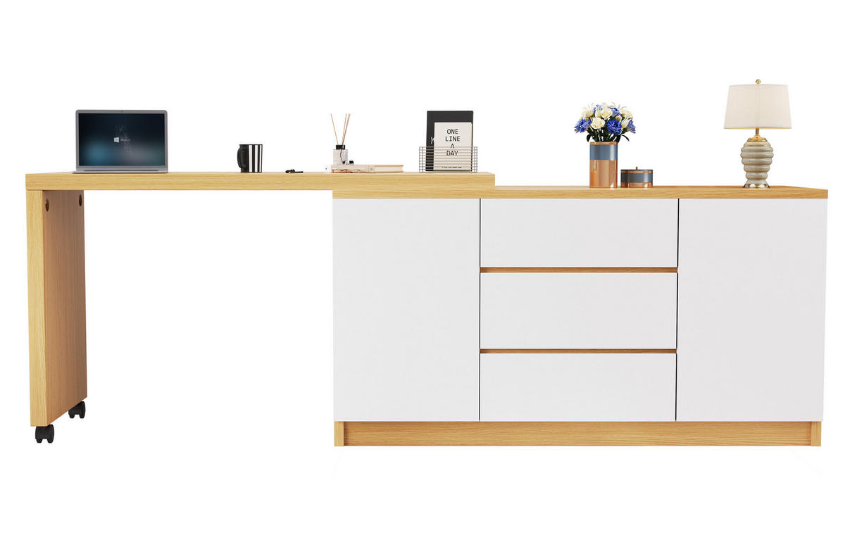 SCHREIBTISCH Rollen drehbar klappbar Weiß Eiche modern - Eichefarben, Holzwerkstoff (120/50/76.5cm) - FLIEKS