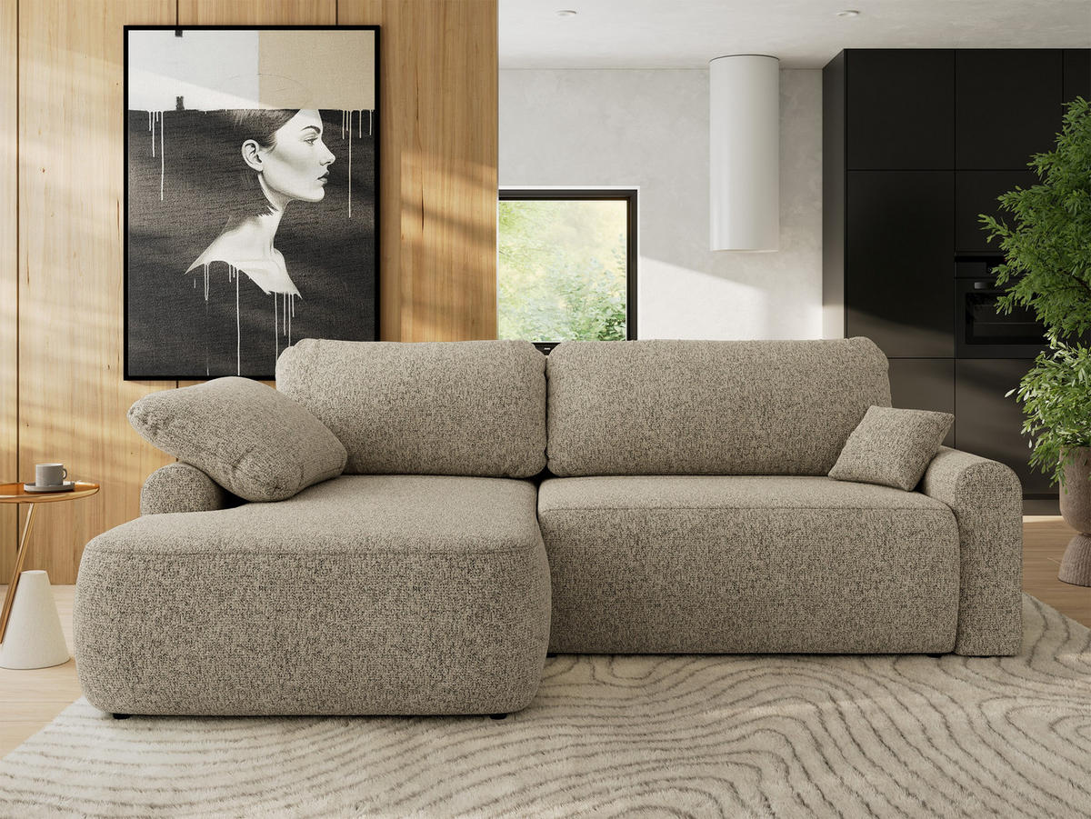 ECKSCHLAFSOFA CUBO L Dunkelbeige Struktur - links - Beige/Schwarz, Kunststoff/Textil (273/187cm) - MKS