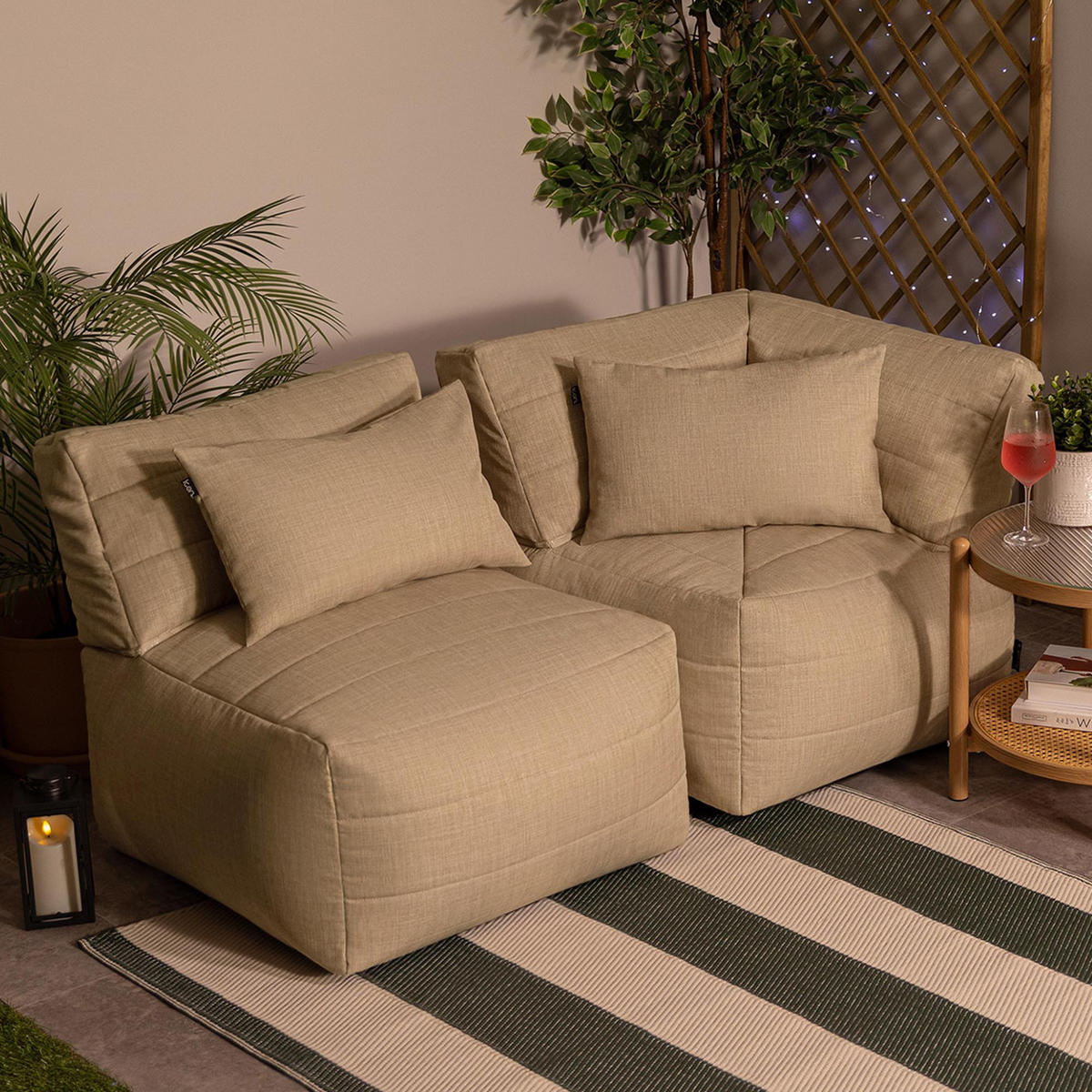 SITZSACK-SOFA 2-tlg. modular outdoor Noa - Beige, Textil (143/70/78cm) - icon