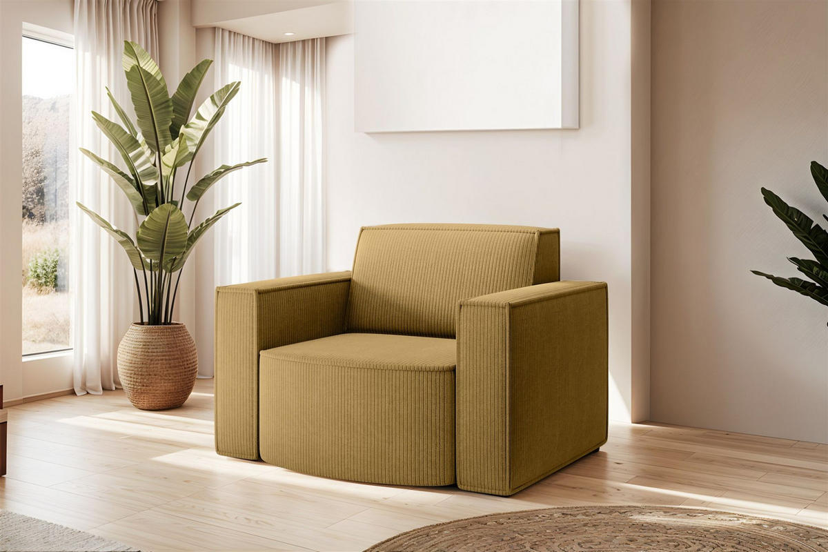 SESSEL Palma In Stoff Scala - Gelb, Holzwerkstoff/Textil (98/74/89cm) - Fun Möbel