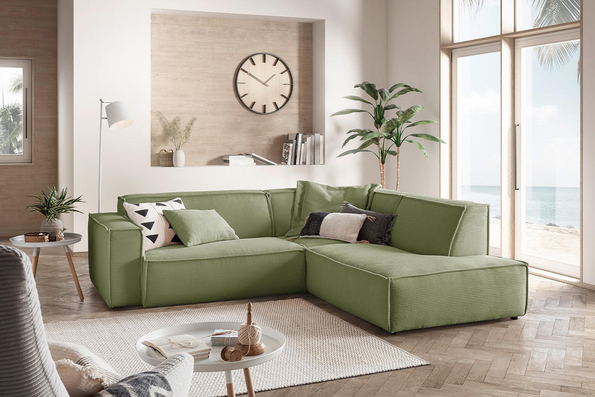 ECKSOFA SAMU Grün Cord - Schwarz/Grün, Textil (254/224cm) - KAWOLA