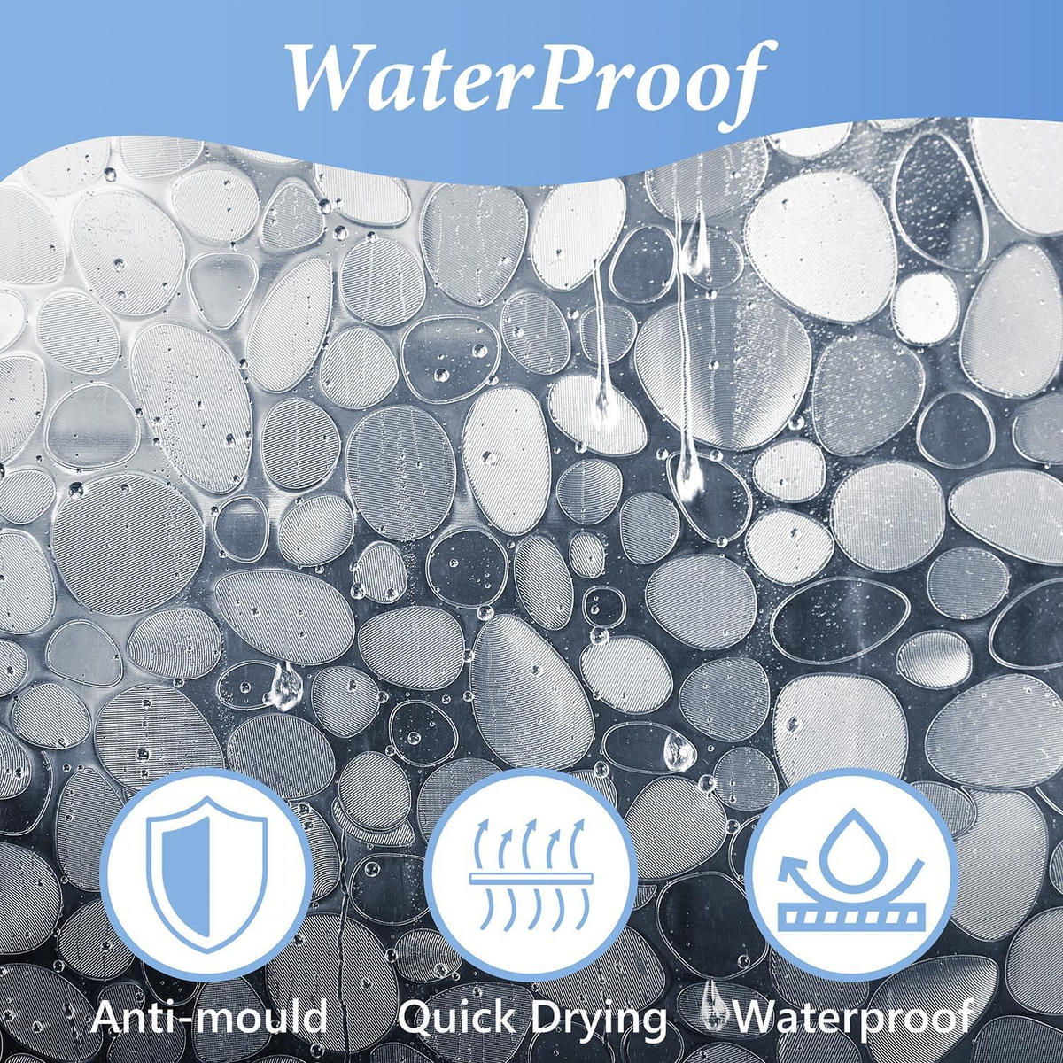 DUSCHVORHANG PEVA halbdurchsichtig wasserdicht schimmelresistent Badezimmer - Transparent, Textil (150/180cm) - MCBOSON