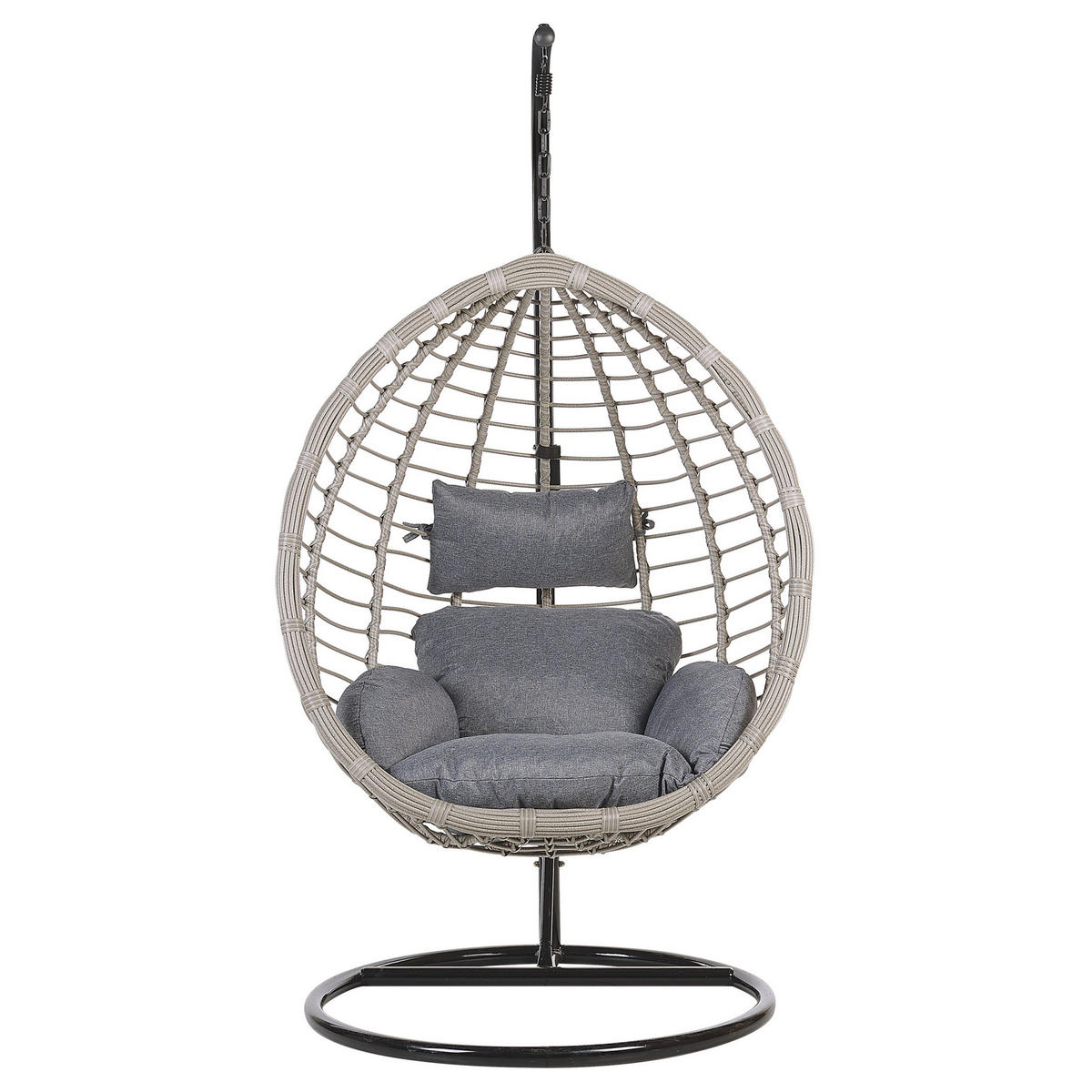 HÄNGESESSEL mit Gestell PE Rattan grau 97 cm Tollo - Grau, Kunststoff (106/199/97cm) - Beliani