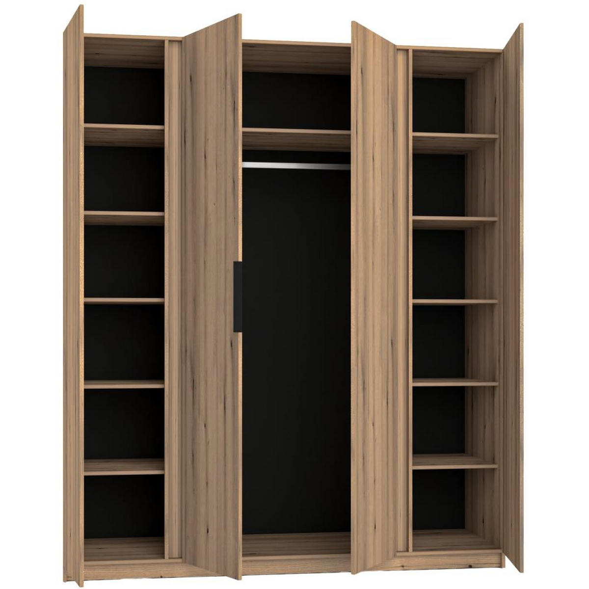 DREHTÜRENSCHRANK Kaya 200/62/239 4-Türig - Eichefarben/Schwarz, Holzwerkstoff (200/239/62cm) - Beautysofa