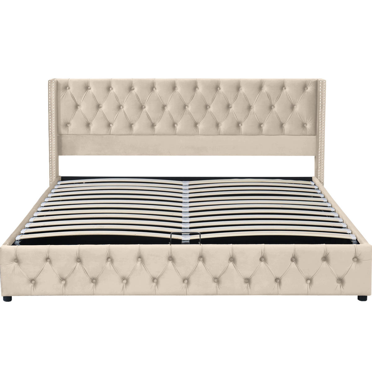 POLSTERBETT mit Bettkasten 180x200 cm Samt Beige - Beige, Metall (180/200cm) - Meubliv