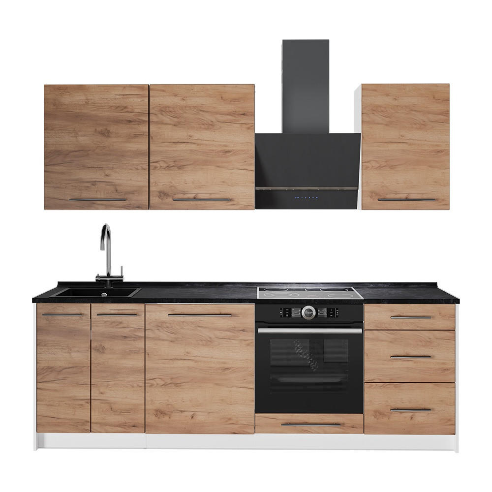 KÜCHENZEILE Fame-Line, Goldkraft Eiche/Weiß, 230 cm, AP Anthrazit - Honigeiche/Weiß, Holzwerkstoff (230/82/60cm) - Vicco