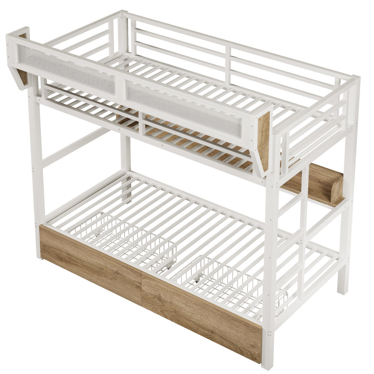 ETAGENBETT mit Regal 90x200 cm Metall Weiß 3-tlg. - Weiß, Metall (90/200cm) - Meubliv