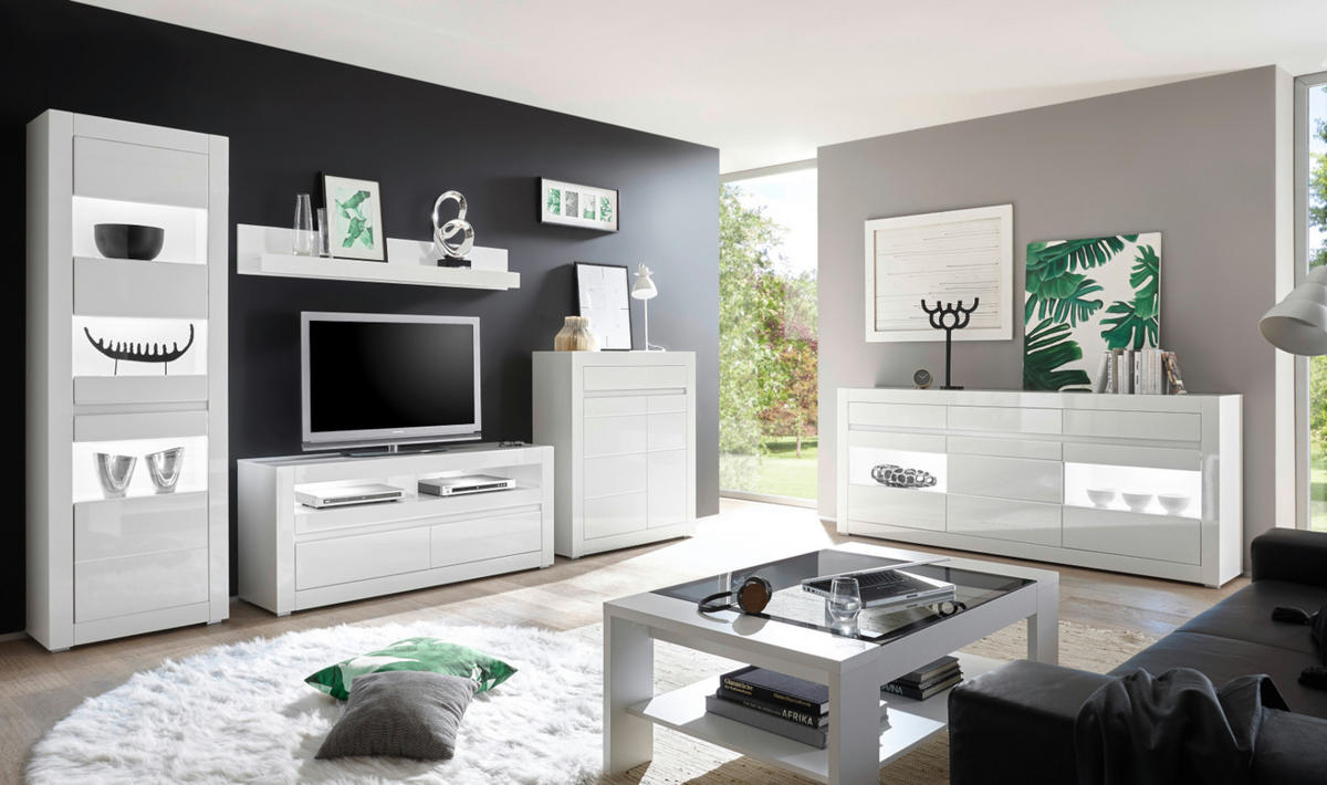 HIGHBOARD Hochglanz weiß, Schrank 164 x 131 cm mit Soft-Close-Funktion - Weiß Hochglanz/Weiß, Glas/Holzwerkstoff (164/131/42cm) - Furn.Design