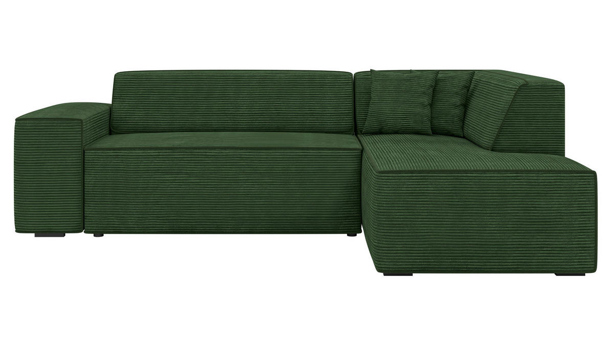 ECKSOFA Lordin Cord, Seite: Rechts - Schwarz/Grün, Holz/Textil (267/205cm) - MIRJAN24