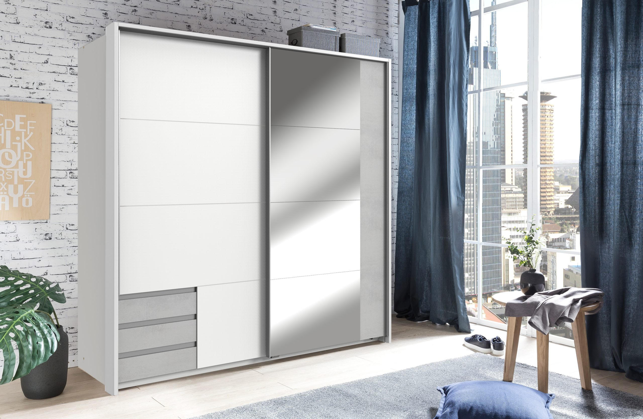 PASSEPARTOUTRAHMEN zu Kleiderschrank Emden in Weiß mit Beton - Weiß, Holzwerkstoff (138/200/12cm)