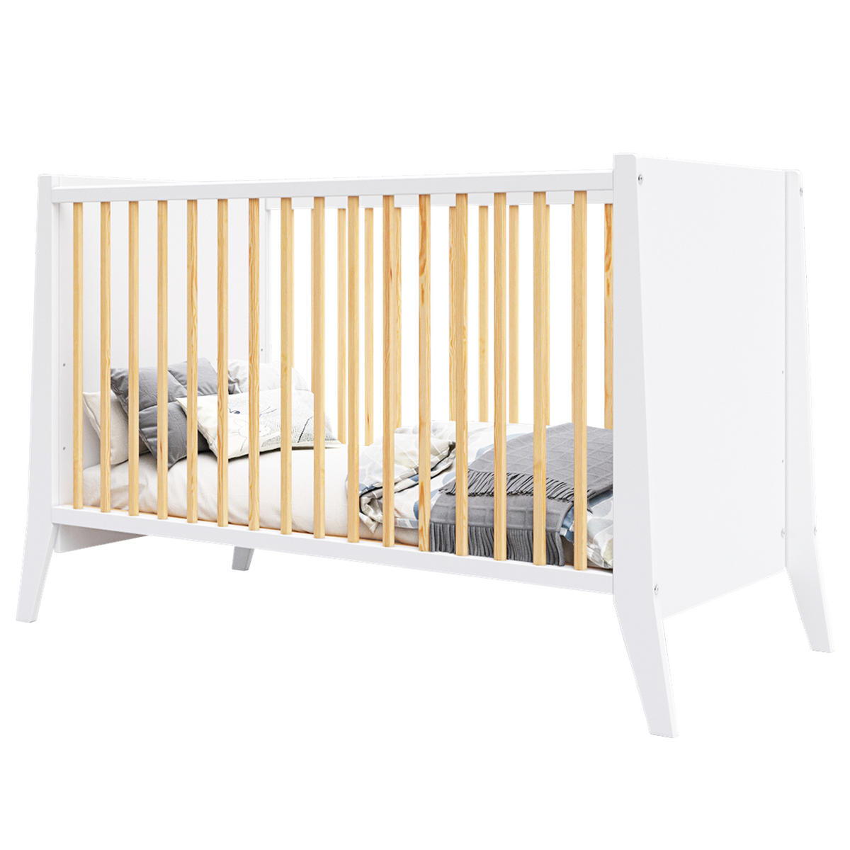 BABYBETT Zoe, Mitwachsendes, Weiß und Kiefer - Kieferfarben, Holz (60/120cm) - Premiers Moments