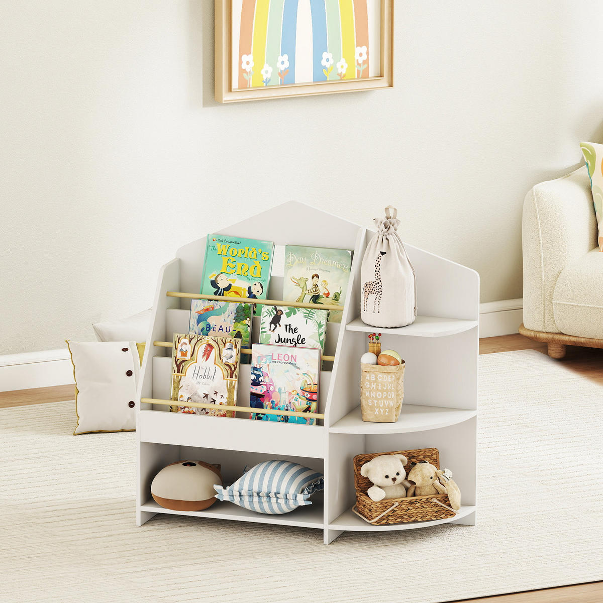 KINDERBÜCHERREGAL MDF Kiefernholz Weiß - Weiß, Holzwerkstoff (30/79.7/80cm) - AIYAPLAY