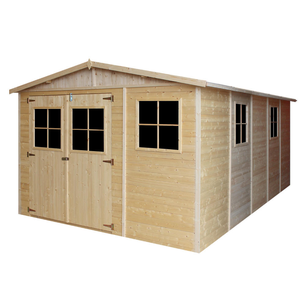 HOLZ-GARTHENHAUS MIT IMPRÄGNIERTEM BODEN - H226x516x324 cm/15 m² - M337+M337G - Beige, Holz (324/232/493cm) - Timbela