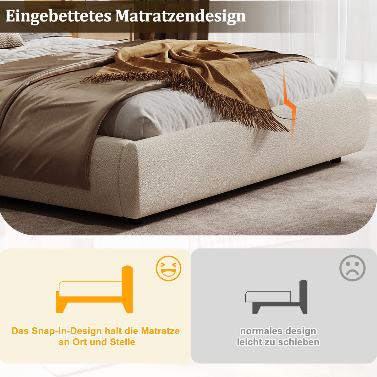 POLSTERBETT 180/200 cm Beige aus Bouclé mit Stauraum - Beige, Textil (180/200cm) - OKMYHOME