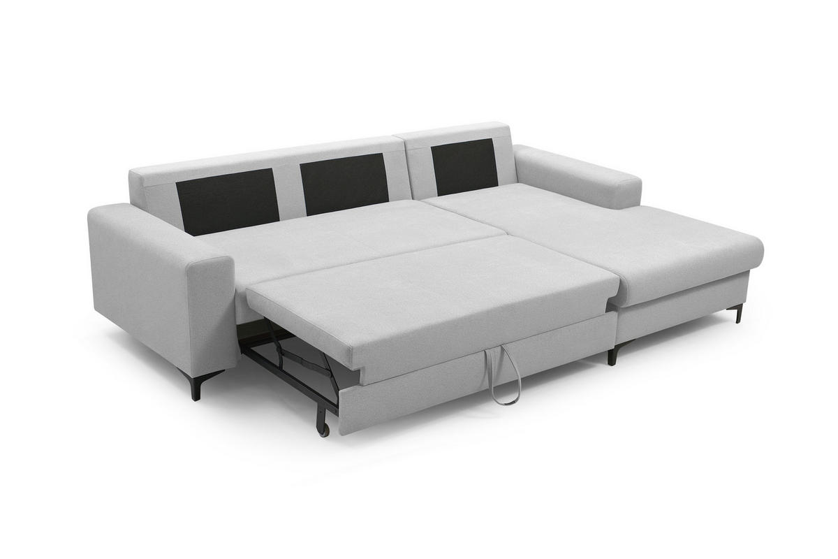 ECKSOFA AVRA L-förmig, mit Stauraumbehälter-in RINO-Stoff, Komfort & Eleganz, lose Rückenkissen, freistehend, RECHTS 251x165x85 cm Grey - Grau, Holz/Textil (251/165cm) - DomoHome