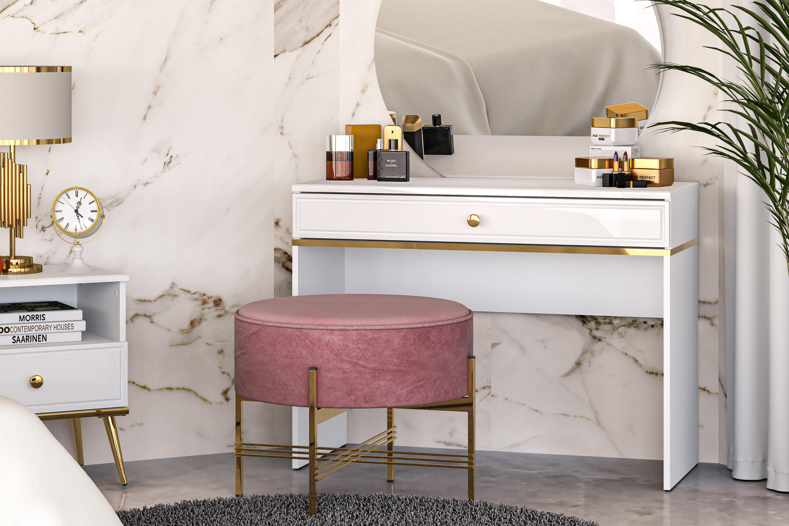 Thumbnail - Konsimo® Schminktisch, Weiß, Holz, 1 Schubladen, 100x79x40 cm, Hergestellt in Europa, Wohnzimmer, Wohnzimmertische, Kons...