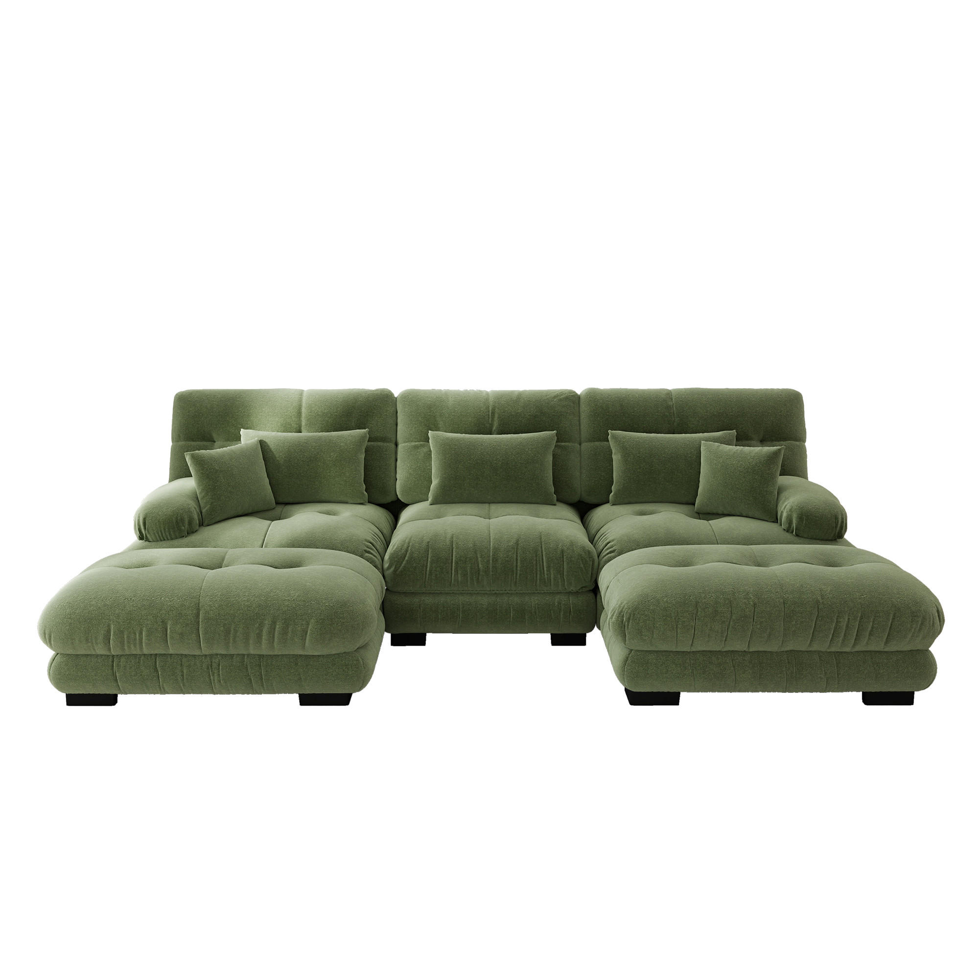 WOHNLANDSCHAFT Grün 313/145/81 cm 3-Sitzer Modular mit Hocker - Grün, Textil (313/81/145cm) - PANGIVO