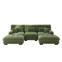 WOHNLANDSCHAFT Grün 313/145/81 cm 3-Sitzer Modular mit Hocker - Grün, Textil (313/81/145cm) - PANGIVO