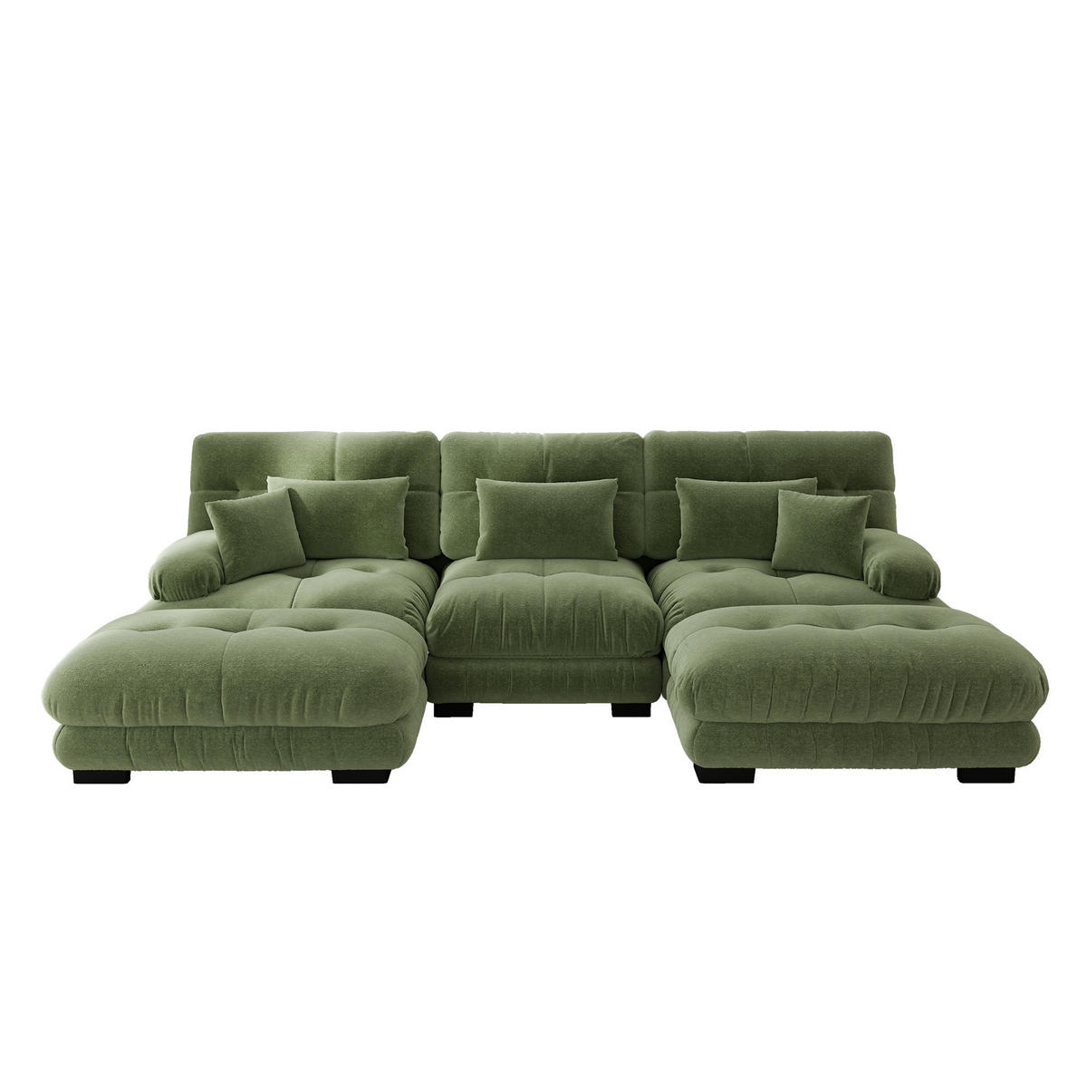 WOHNLANDSCHAFT DE-34065 U-förmig mit Ottoman Grün - Grün, Holz (145/81/313cm) - ComfortXL