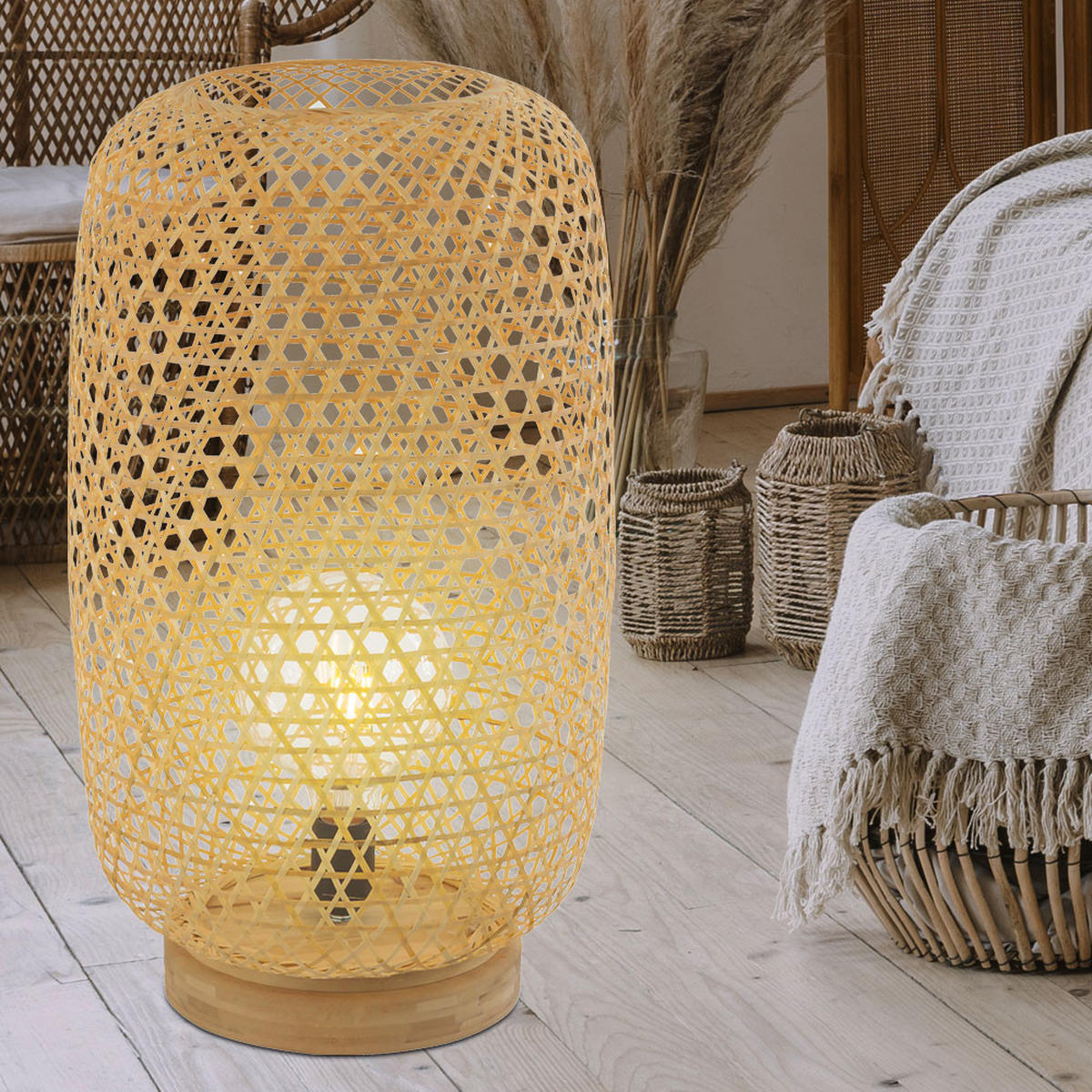 LED STEHLEUCHTE Bambus Braun - Braun, Holz (31/31/55cm) - Globo Lighting