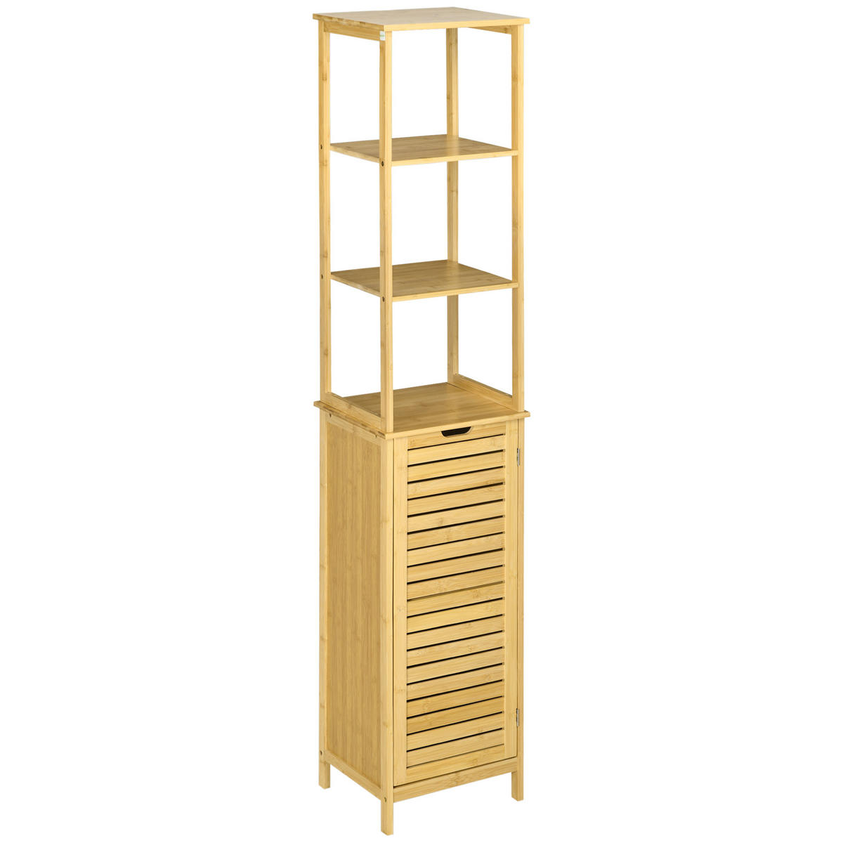HOCHSCHRANK DE-08534 3 offene Regale mit Lamellentür Natur - Naturfarben, Naturmaterialien (30/173/34cm) - ComfortXL
