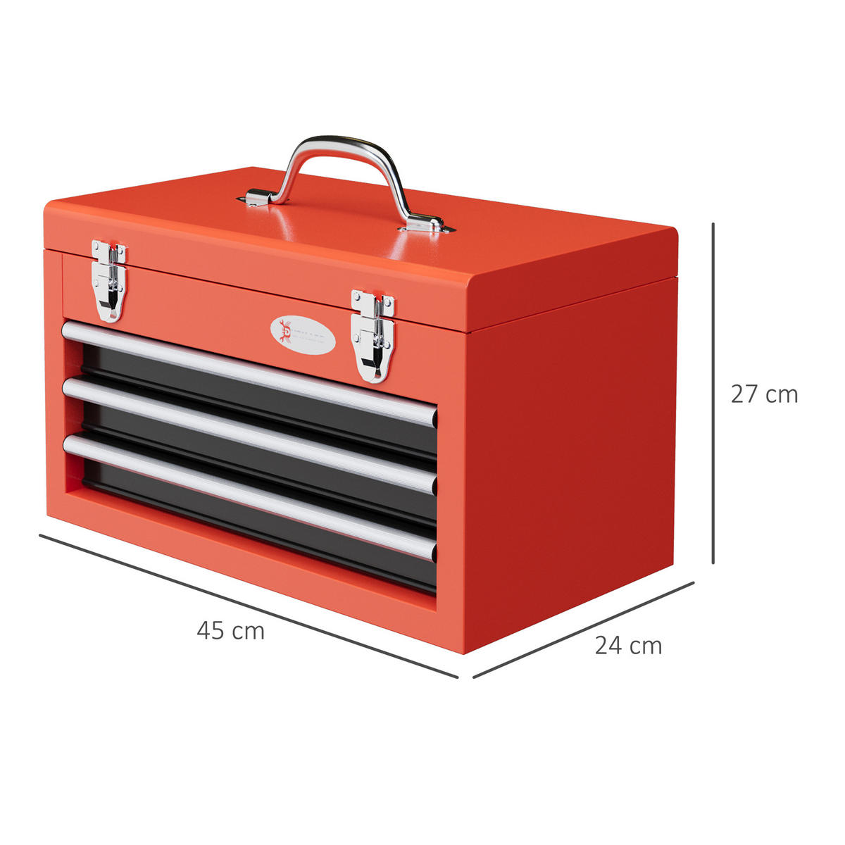 WERKZEUGKISTE leer, 45 x 24 x 27 cm Werkzeugkasten mit 3 Schubladen, Rot - Rot, Metall (45/27/24cm) - DURHAND